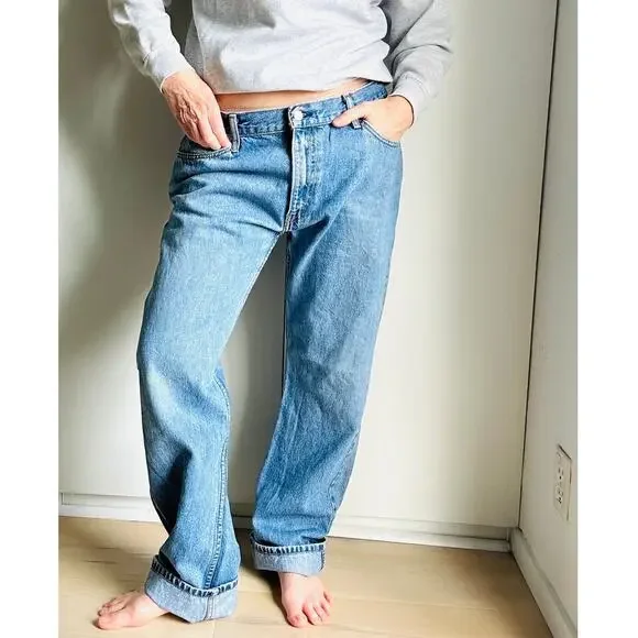 Levi's 505 Denim Jeans Size Waist 35 Classic Loose Fit Baggy Medium Wash - Picture 14 of 14